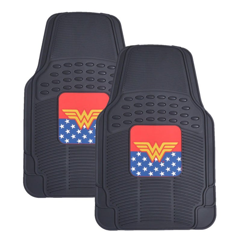 BDK Warner Bros DC Comics Classic Wonder Woman Car Accessories Floor Mats - Universal Fit, No-Slip Grip, All Weather Heavy Duty Rubber Liners, 2-Piece Front Car Mats, 27 x 18 - Image 1